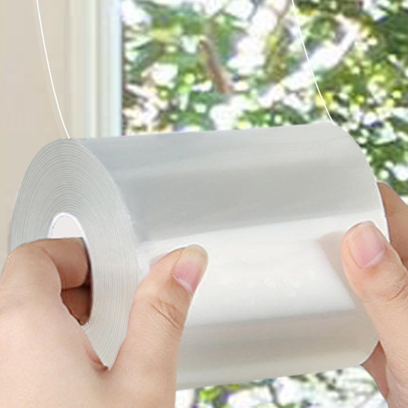 Sunroda Window Sealing Tape 3 Inch x 33 Ft Transparent Insulation Waterproof Nano Draft Isolation Tape for Window and Bathroom Shower Glass Side Gaps - Image 1